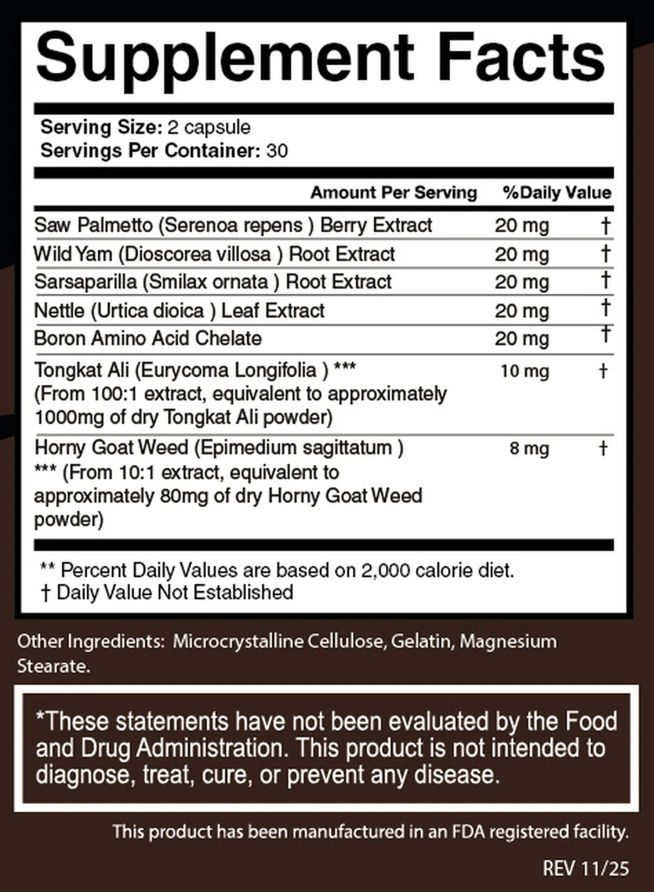 HorseWood Supplement Facts panel photographed from the printed label